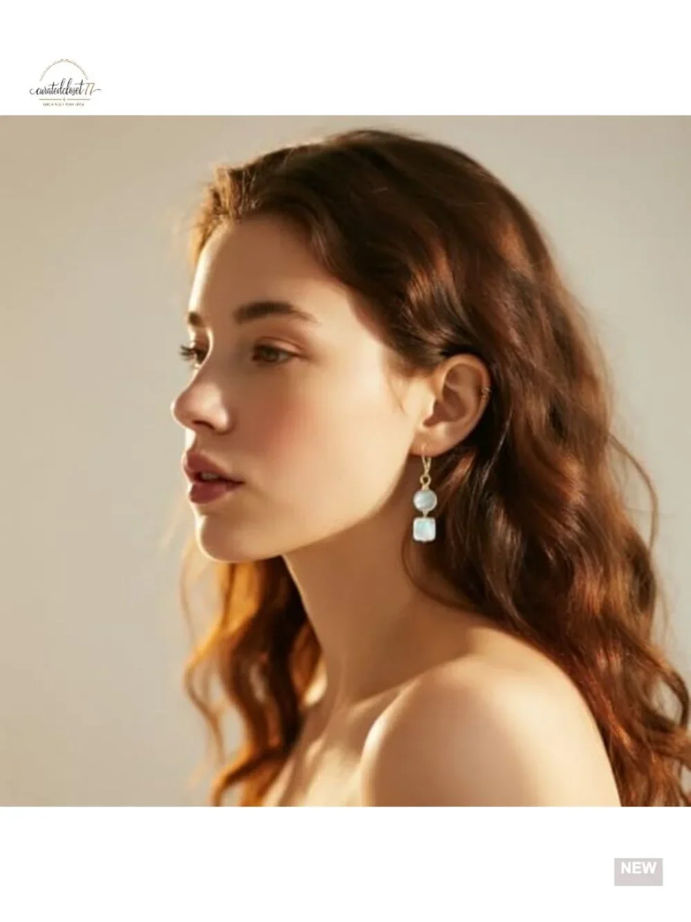 14K Yellow Gold Plated Natural Shell Dangle Drop Earrings